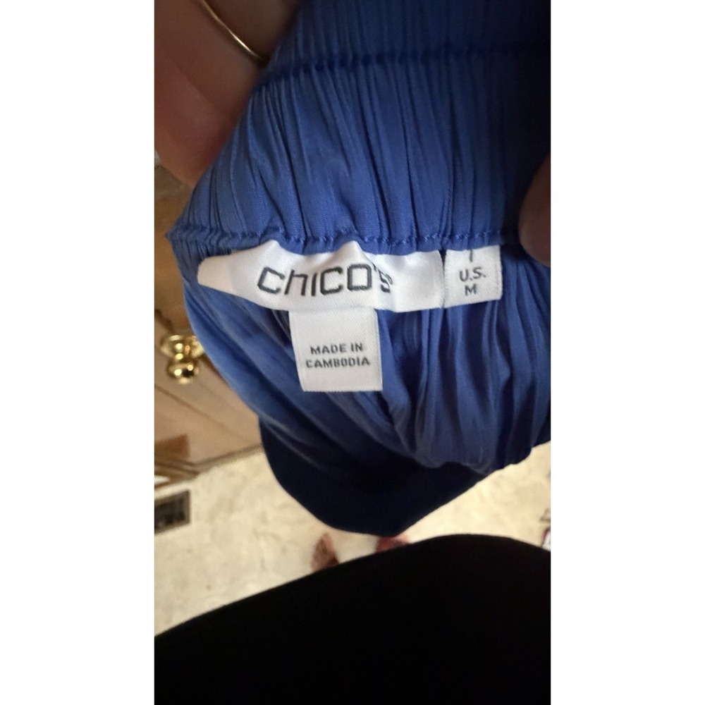 Chico's Blue Crinkle Pleated Top & Skirt Set Boho Cottagecore 2 Piece Large - Picture 8 of 9